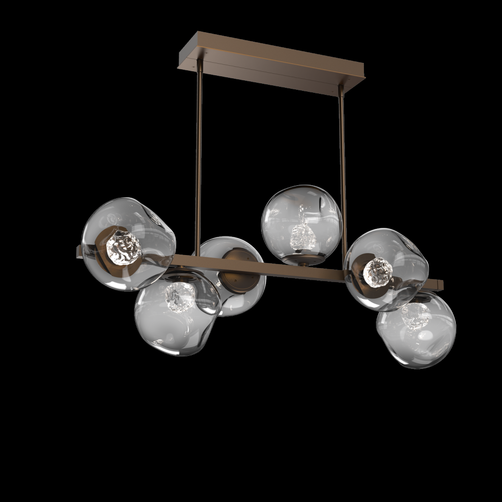 Luna 6pc Twisted Branch-Flat Bronze-Floret Inner - Smoke Outer-Threaded Rod Suspension-LED 3000K