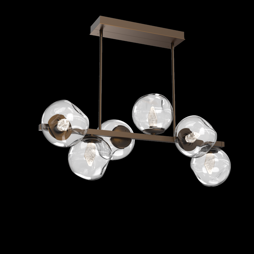 Luna 6pc Twisted Branch-Flat Bronze-Geo Inner - Clear Outer-Threaded Rod Suspension-LED 2700K