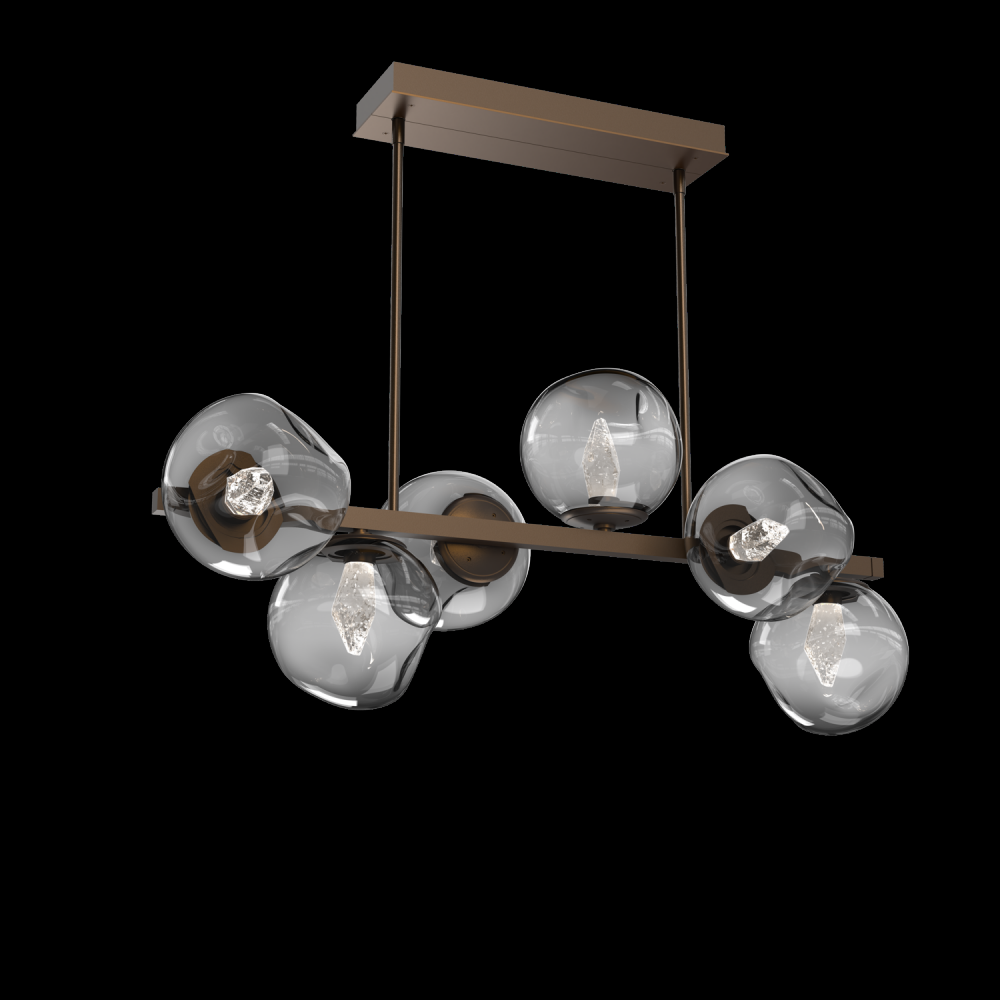 Luna 6pc Twisted Branch-Flat Bronze-Geo Inner - Smoke Outer-Threaded Rod Suspension-LED 3000K