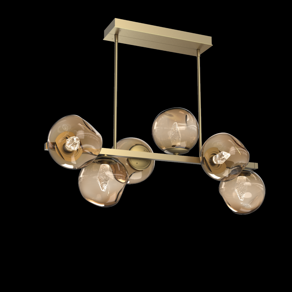 Luna 6pc Twisted Branch-Gilded Brass-Geo Inner - Bronze Outer-Threaded Rod Suspension-LED 3000K