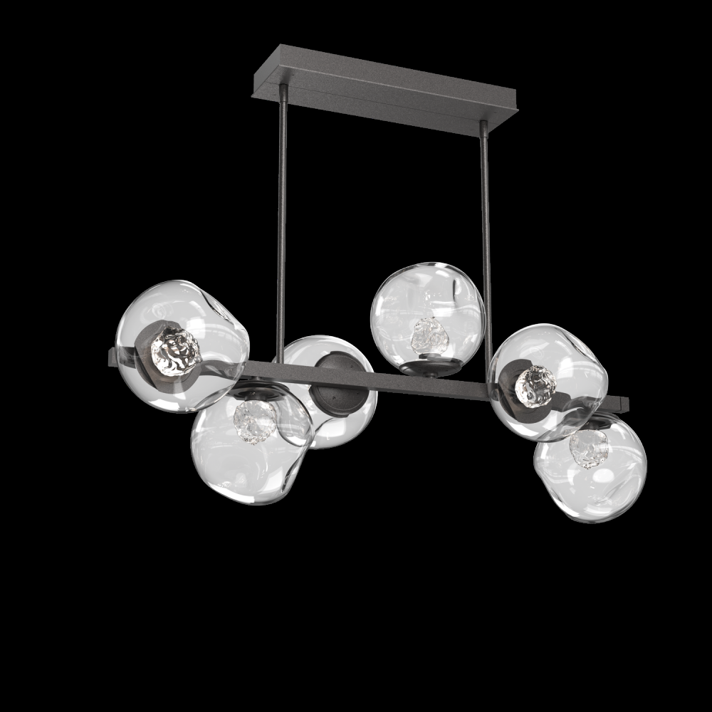 Luna 6pc Twisted Branch-Graphite-Floret Inner - Clear Outer-Threaded Rod Suspension-LED 3000K