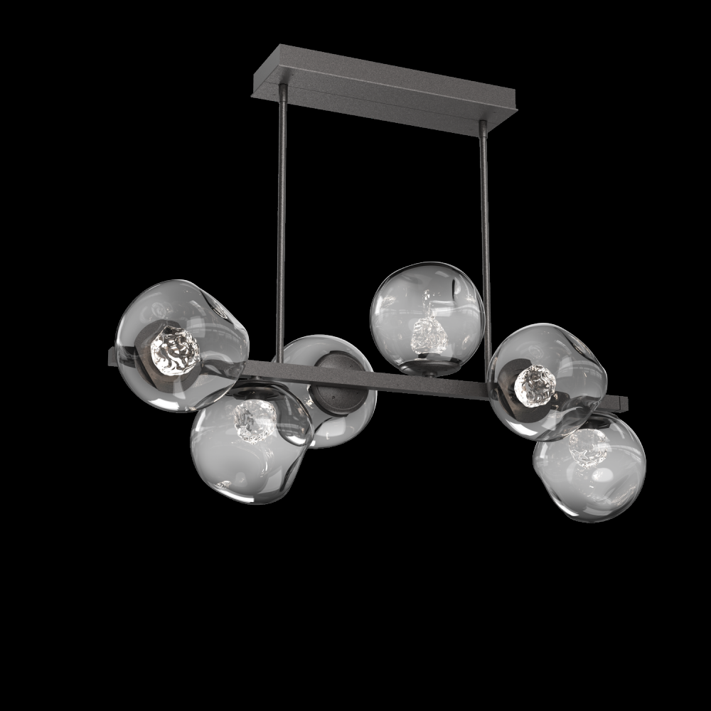Luna 6pc Twisted Branch-Graphite-Floret Inner - Smoke Outer-Threaded Rod Suspension-LED 2700K