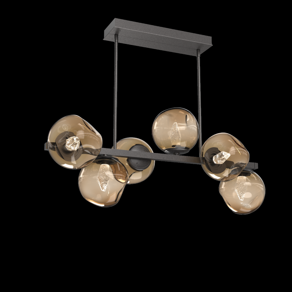 Luna 6pc Twisted Branch-Graphite-Geo Inner - Bronze Outer-Threaded Rod Suspension-LED 3000K