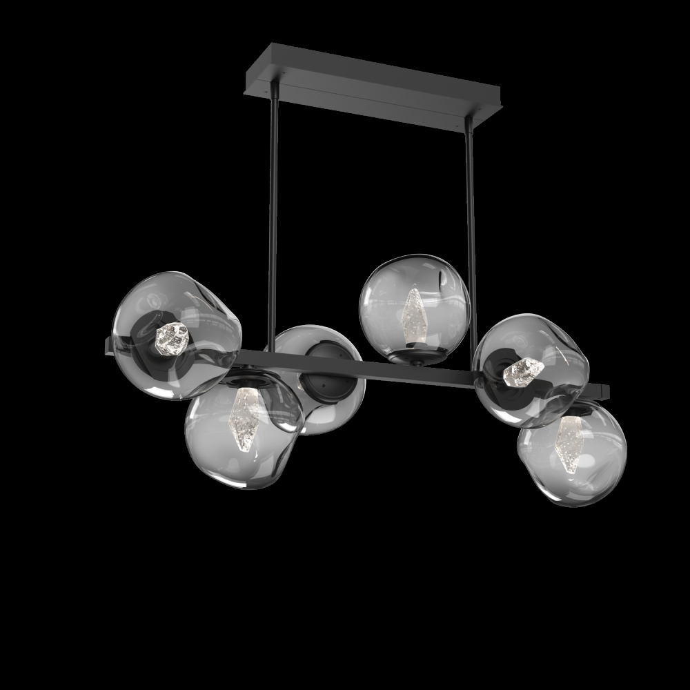 Luna 6pc Twisted Branch-Matte Black-Geo Inner - Smoke Outer-Threaded Rod Suspension-LED 3000K