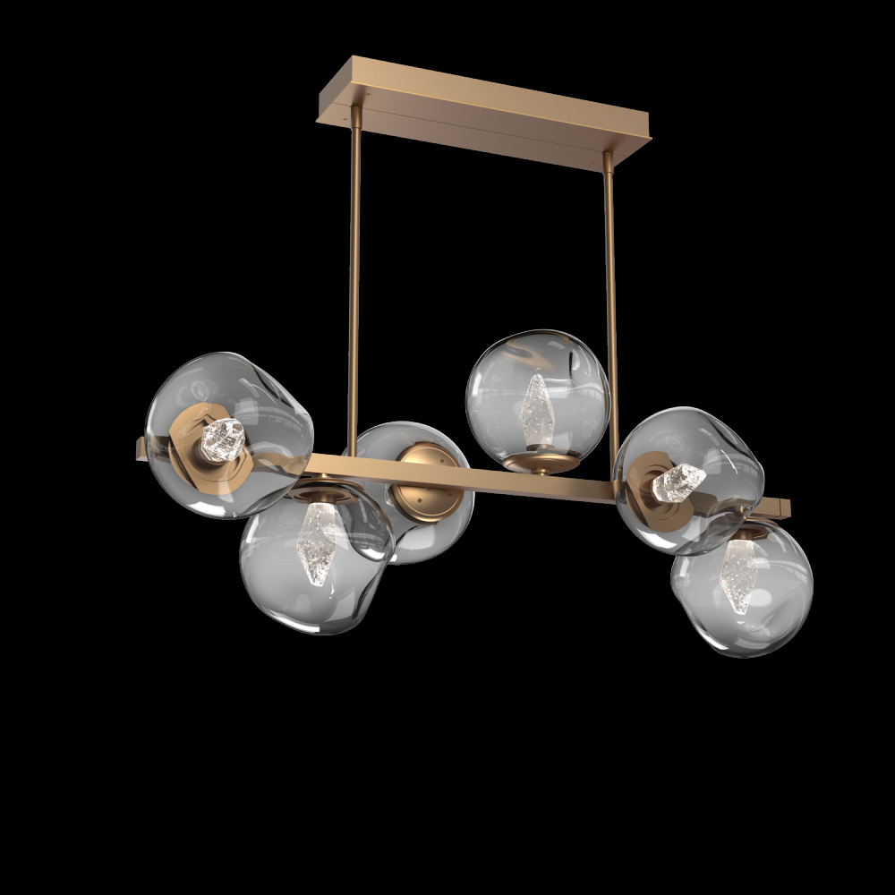 Luna 6pc Twisted Branch-Novel Brass-Geo Inner - Smoke Outer-Threaded Rod Suspension-LED 3000K
