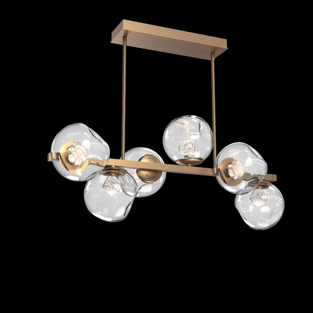 Luna 6pc Twisted Branch-Novel Brass-Zircon Inner - Clear Outer-Threaded Rod Suspension-LED 3000K