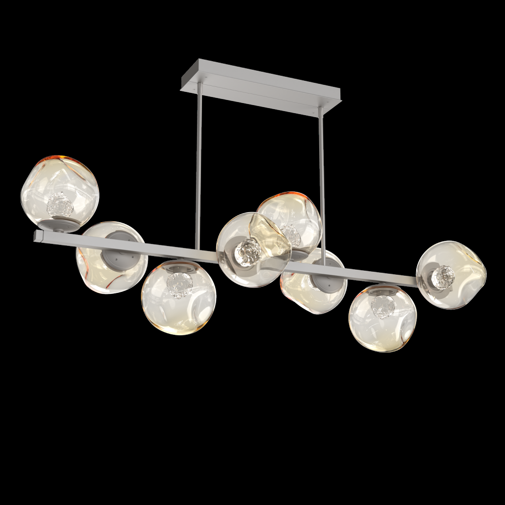 Luna 8pc Twisted Branch-Beige Silver-Floret Inner - Amber Outer-Threaded Rod Suspension-LED 3000K