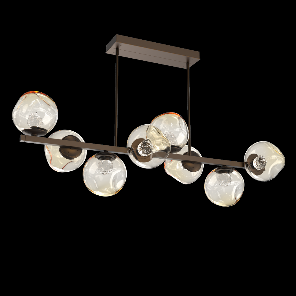 Luna 8pc Twisted Branch-Flat Bronze-Floret Inner - Amber Outer-Threaded Rod Suspension-LED 3000K