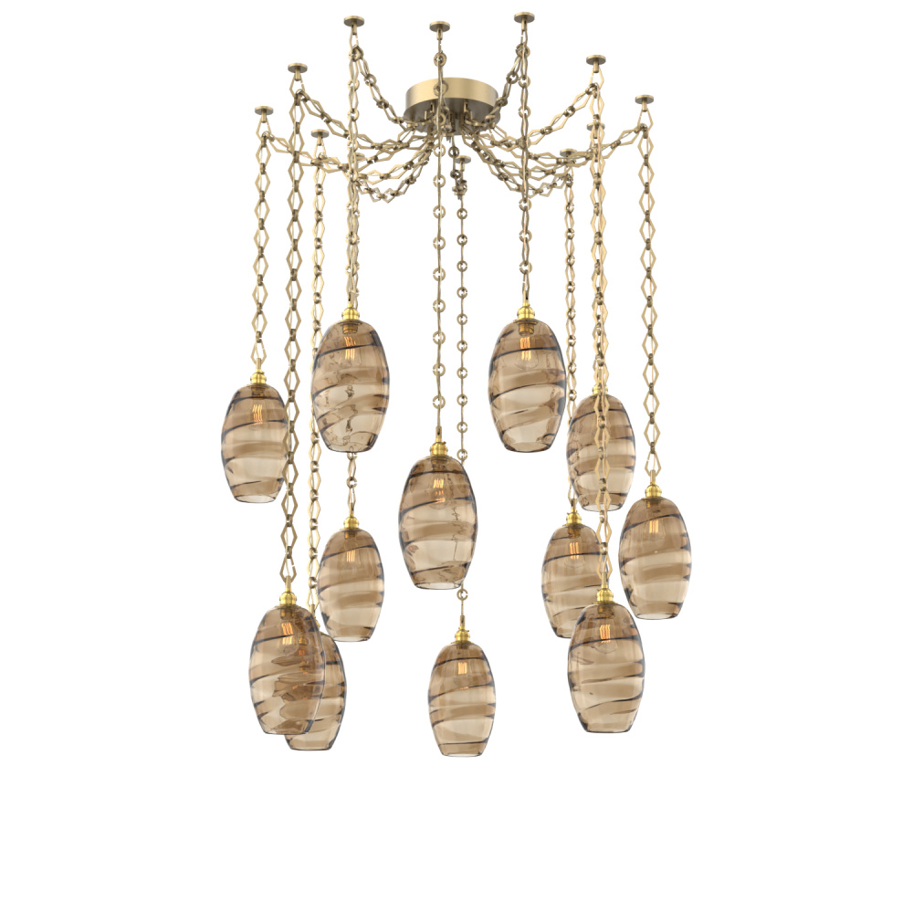 Ellisse Multi Light Pendant Multi Port Canopy Gilded Brass