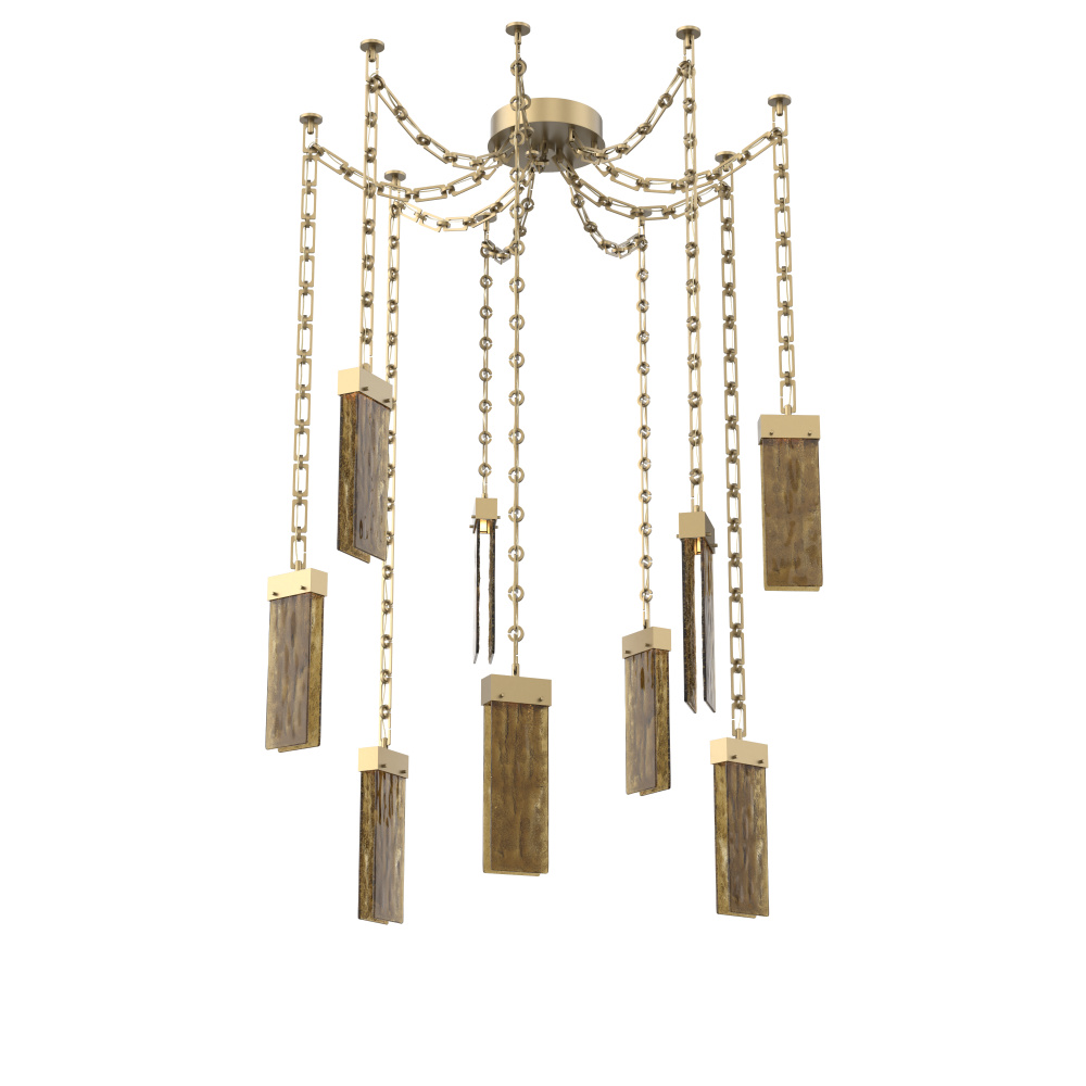 Parallel Multi Light Pendant Multi Port Canopy Gilded Brass