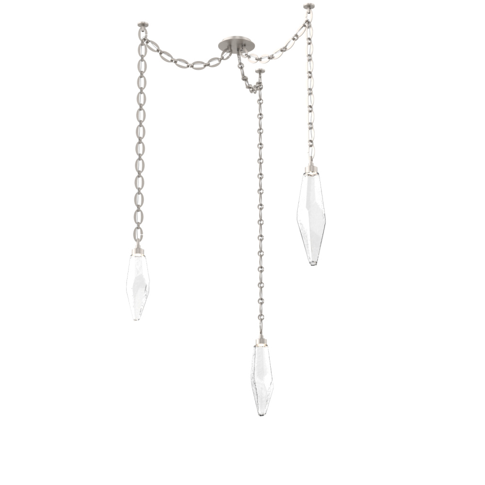 Rock Crystal Multi Light Pendant Multi Port Canopy Beige Silver