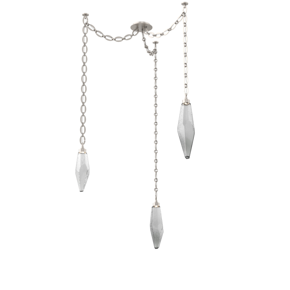 Rock Crystal Multi Light Pendant Multi Port Canopy Beige Silver