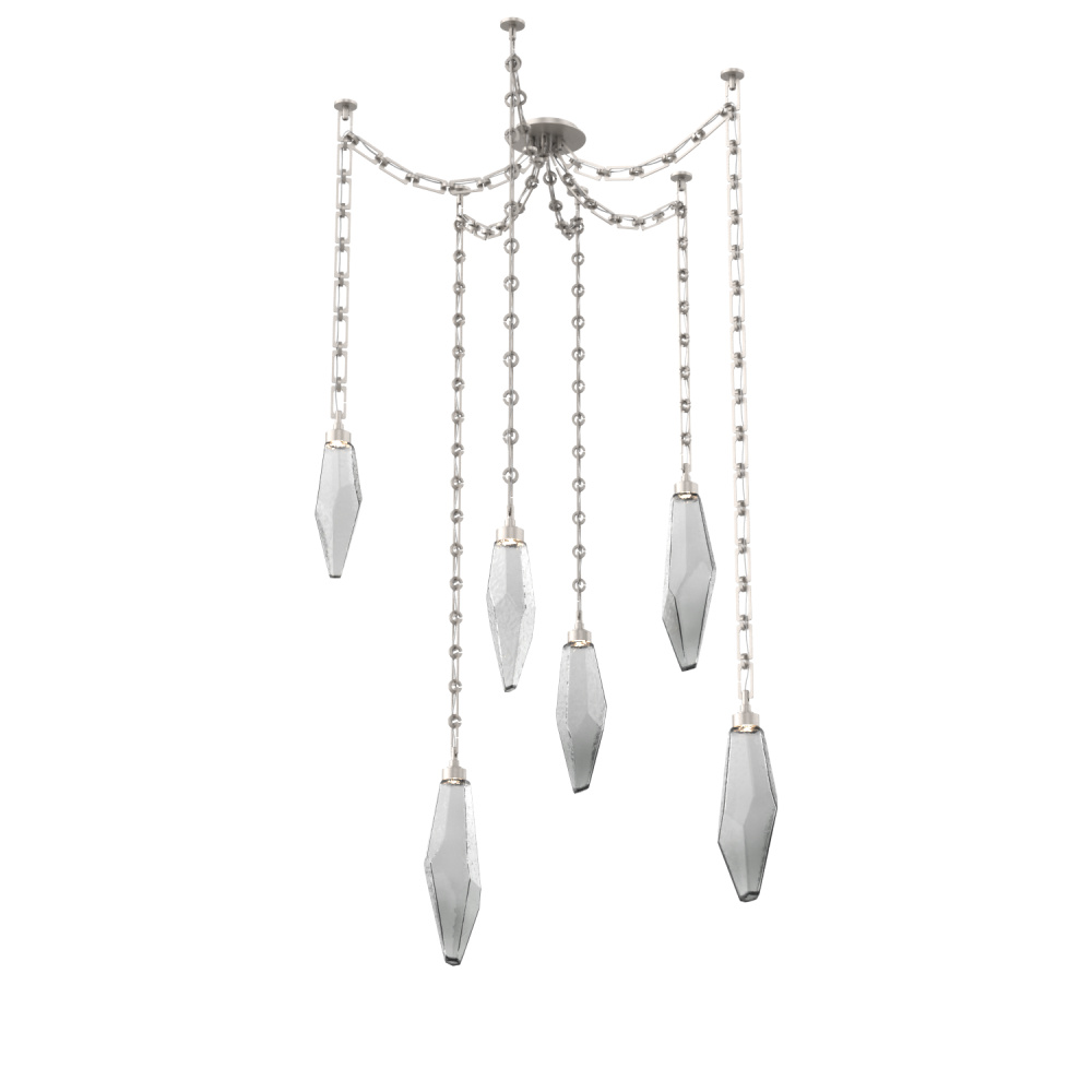 Rock Crystal Multi Light Pendant Multi Port Canopy Beige Silver