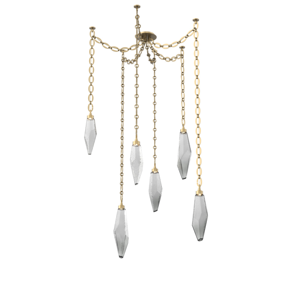 Rock Crystal Multi Light Pendant Multi Port Canopy Gilded Brass