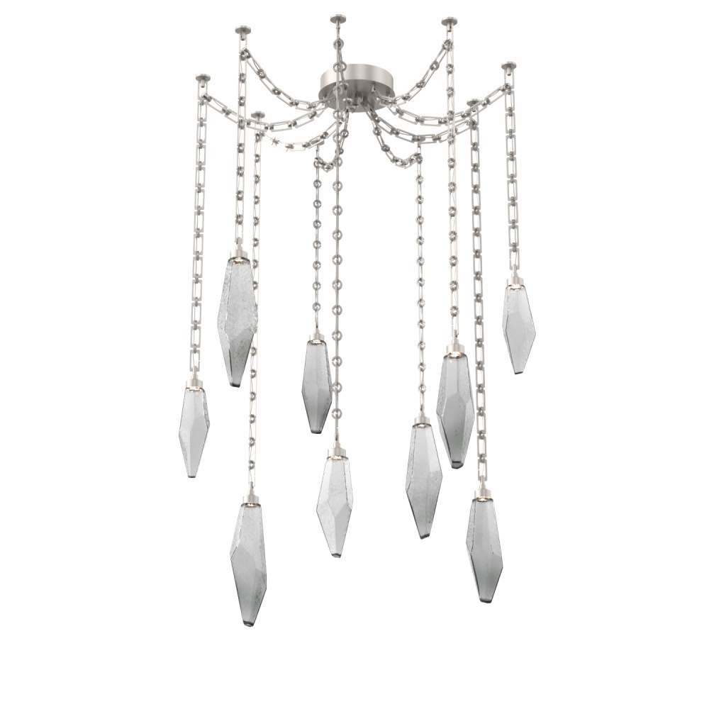 Rock Crystal Multi Light Pendant Multi Port Canopy Beige Silver