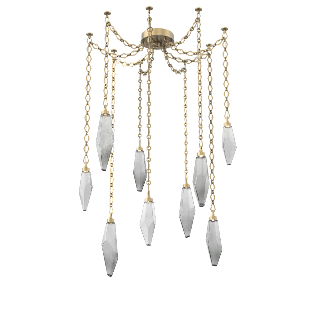 Rock Crystal Multi Light Pendant Multi Port Canopy Gilded Brass