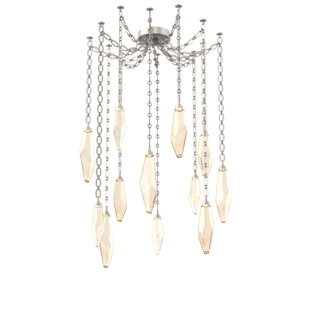 Rock Crystal Multi Light Pendant Multi Port Canopy Beige Silver