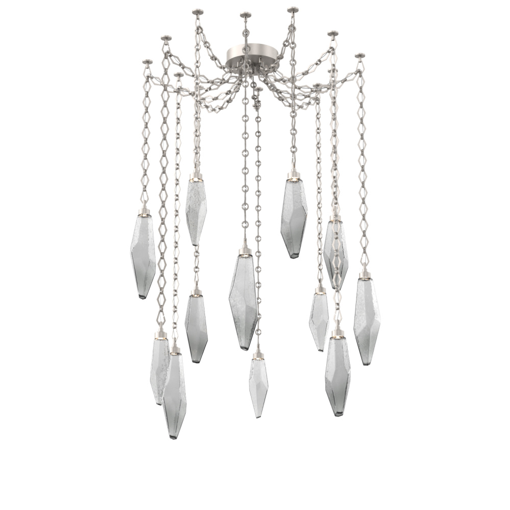 Rock Crystal Multi Light Pendant Multi Port Canopy Beige Silver