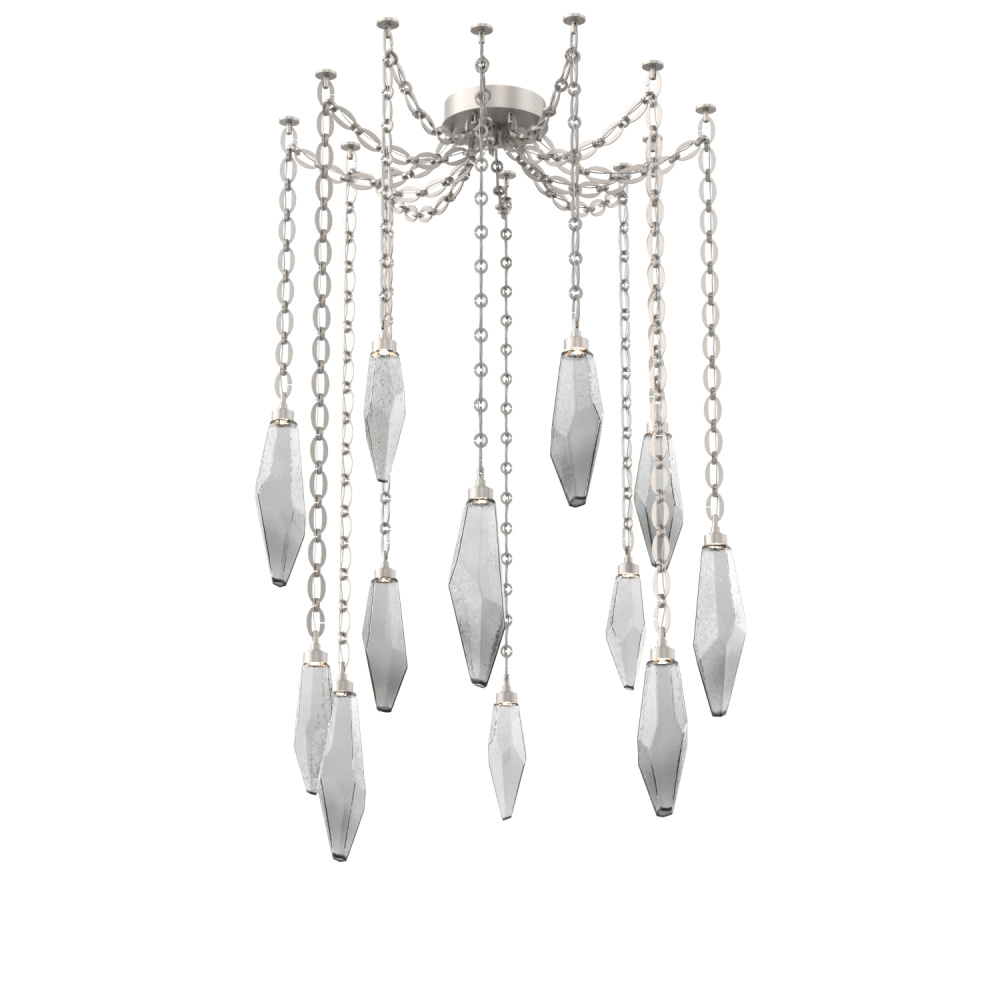 Rock Crystal Multi Light Pendant Multi Port Canopy Beige Silver