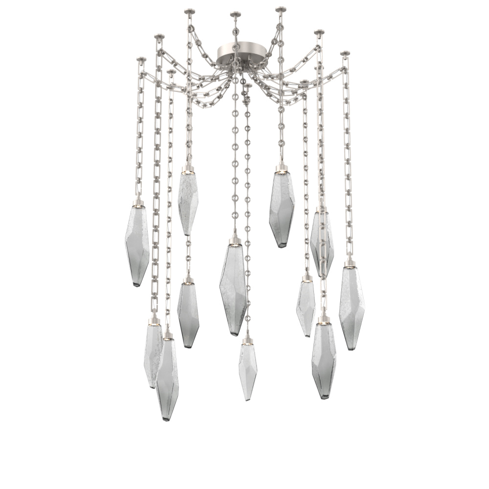 Rock Crystal Multi Light Pendant Multi Port Canopy Beige Silver