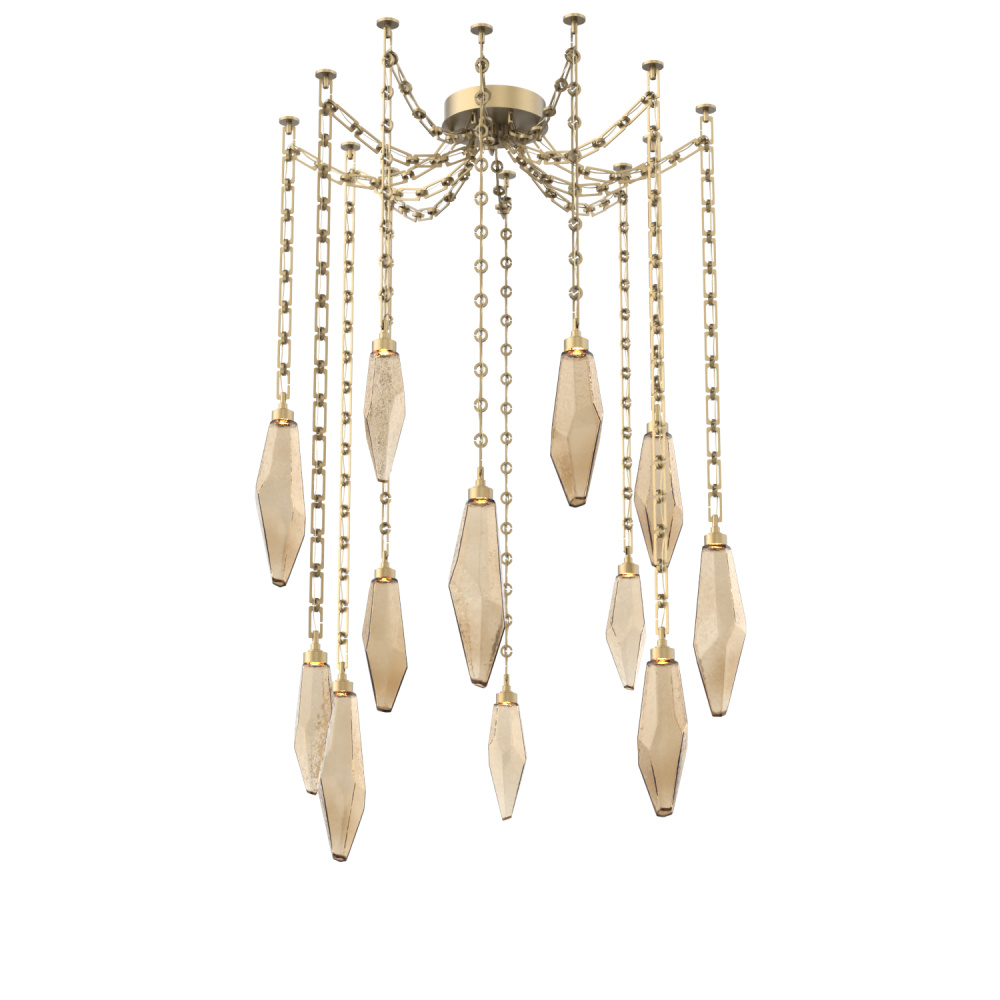 Rock Crystal Multi Light Pendant Multi Port Canopy Gilded Brass