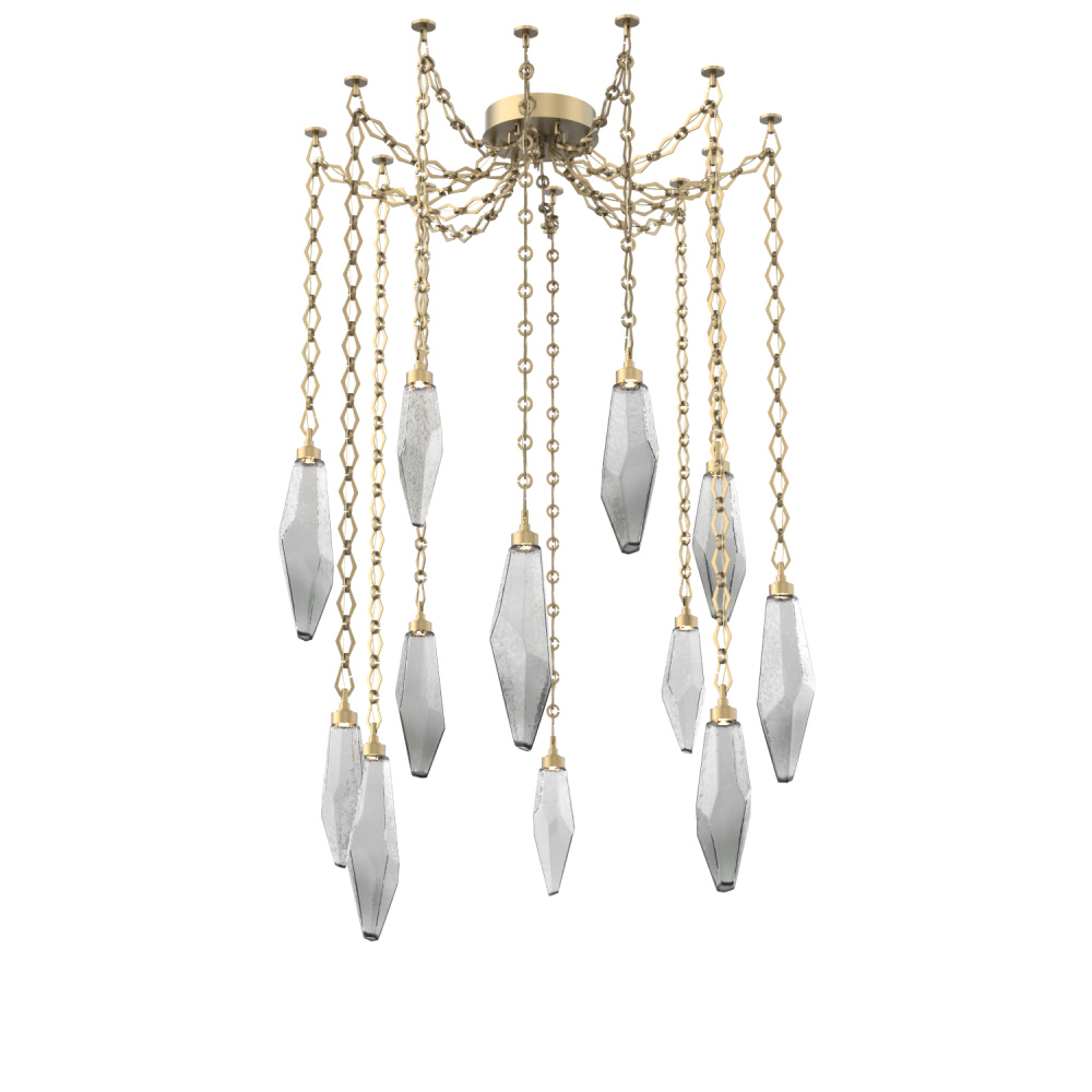 Rock Crystal Multi Light Pendant Multi Port Canopy Gilded Brass