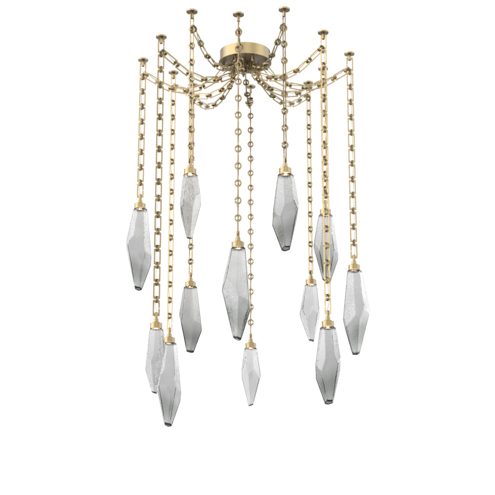 Rock Crystal Multi Light Pendant Multi Port Canopy Gilded Brass