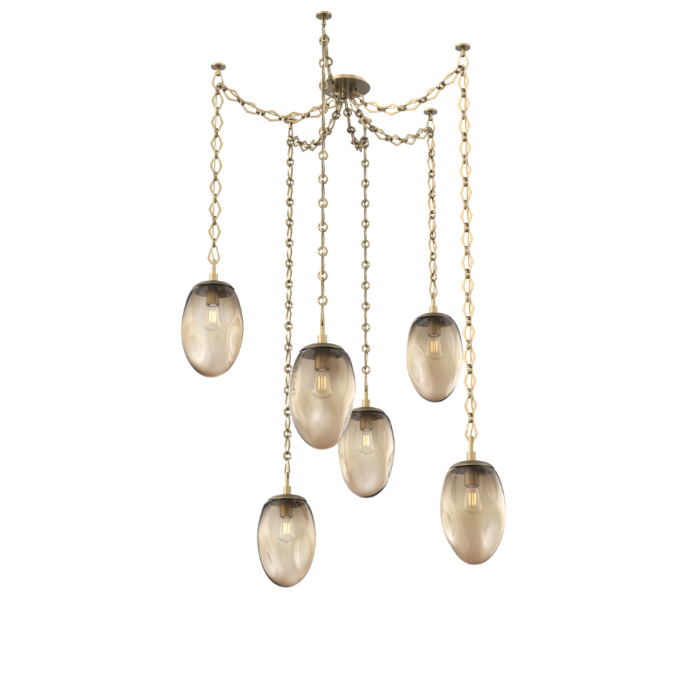 Meteo Bulb Multi Light Pendant Multi Port Canopy Gilded Brass
