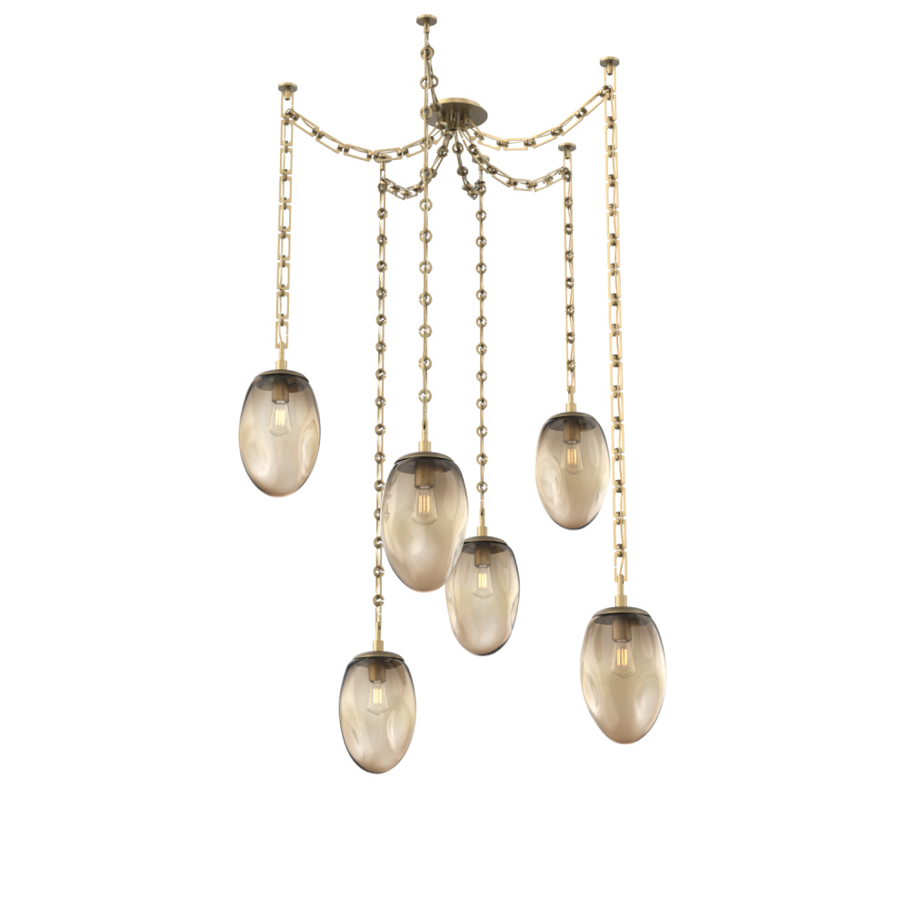 Meteo Bulb Multi Light Pendant Multi Port Canopy Gilded Brass