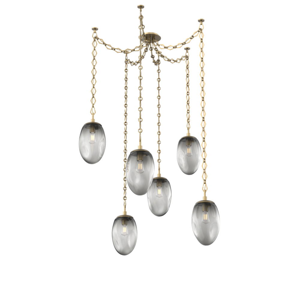Meteo Bulb Multi Light Pendant Multi Port Canopy Gilded Brass