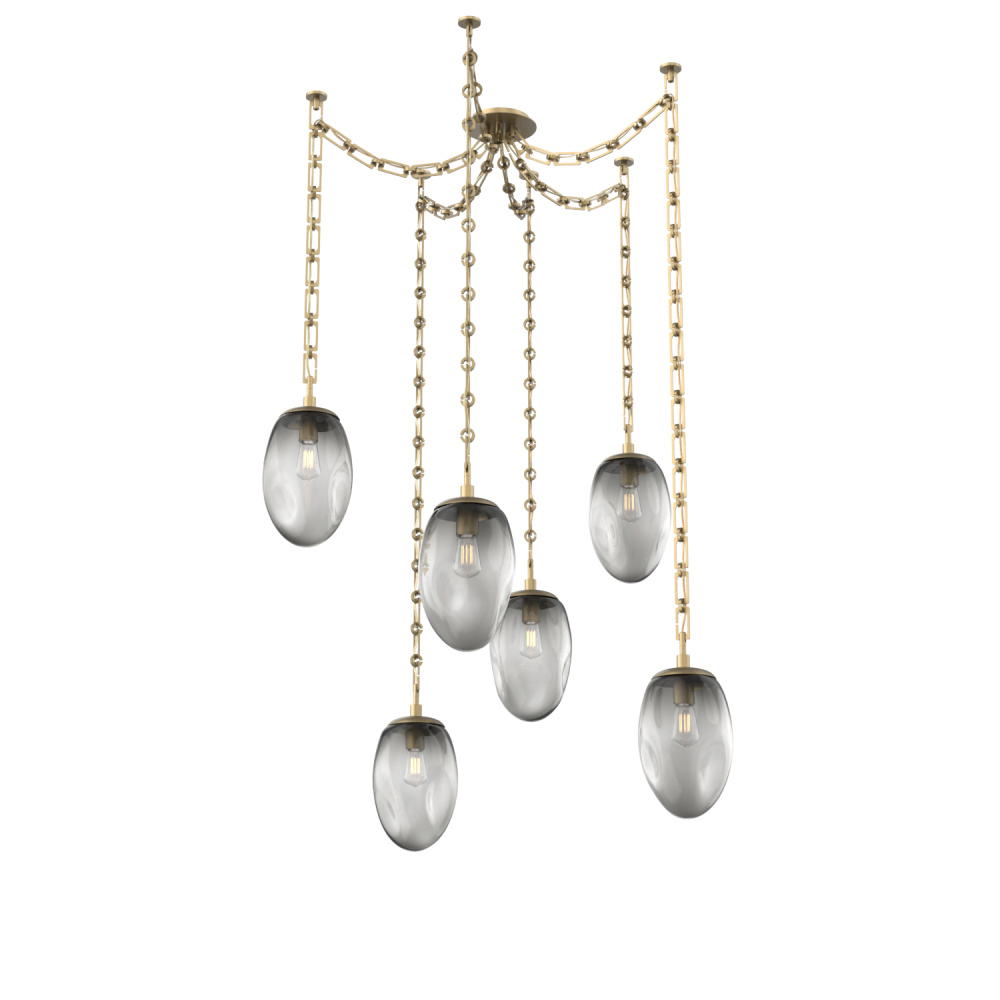Meteo Bulb Multi Light Pendant Multi Port Canopy Gilded Brass