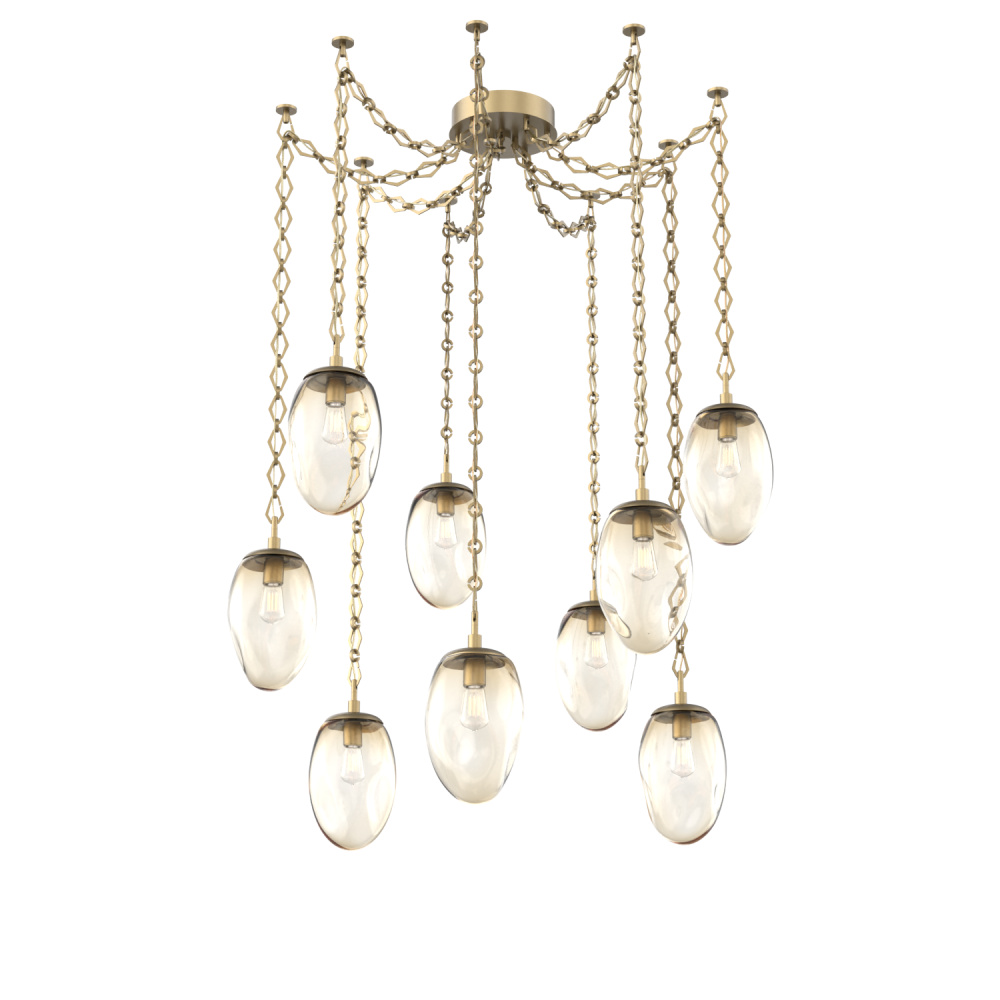 Meteo Bulb Multi Light Pendant Multi Port Canopy Gilded Brass