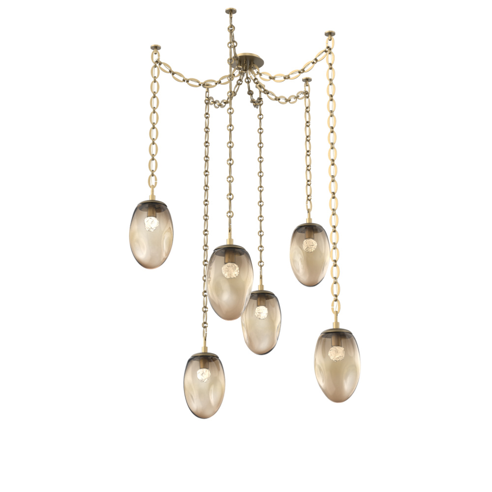Meteo LED Multi Light Pendant Multi Port Canopy Gilded Brass