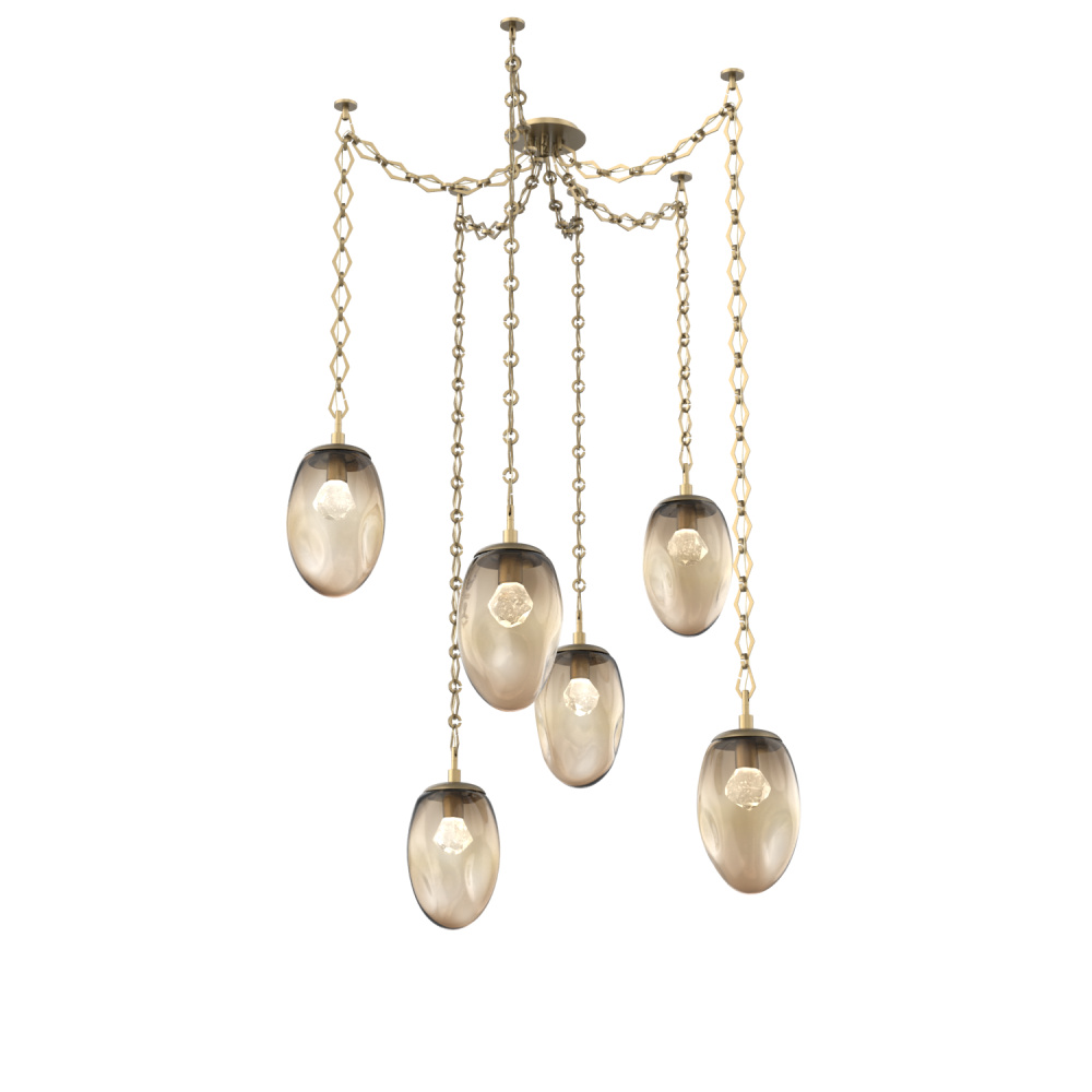 Meteo LED Multi Light Pendant Multi Port Canopy Gilded Brass