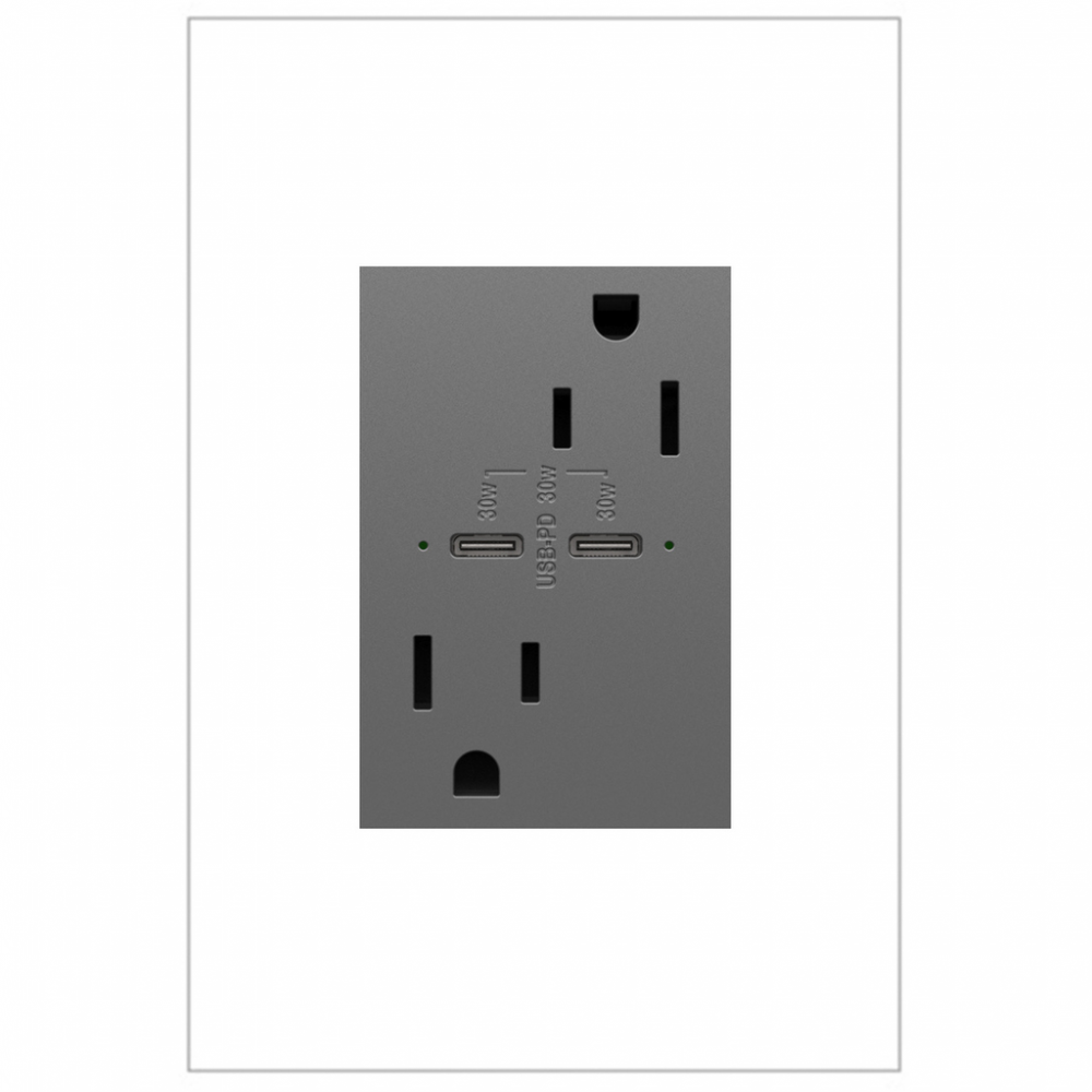 adorne 15A Tamper-Resistant Ultra-Fast Plus Power Delivery USB Type-C/C Outlet, Plus-Size