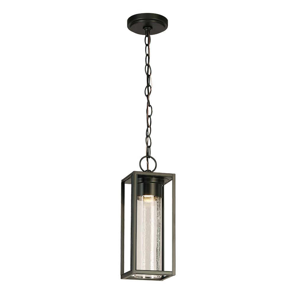 1 LT Integrated LED Outdoor Pendant w/ Black Finish & Clear Seeded Glass