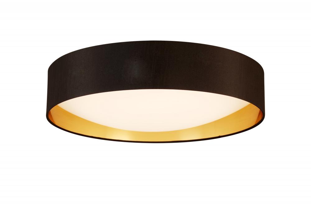 Integrated LED 20&#34; Ceiling Light w/ Black & Gold Fabric Shade w/ White Acrylic Diffuser