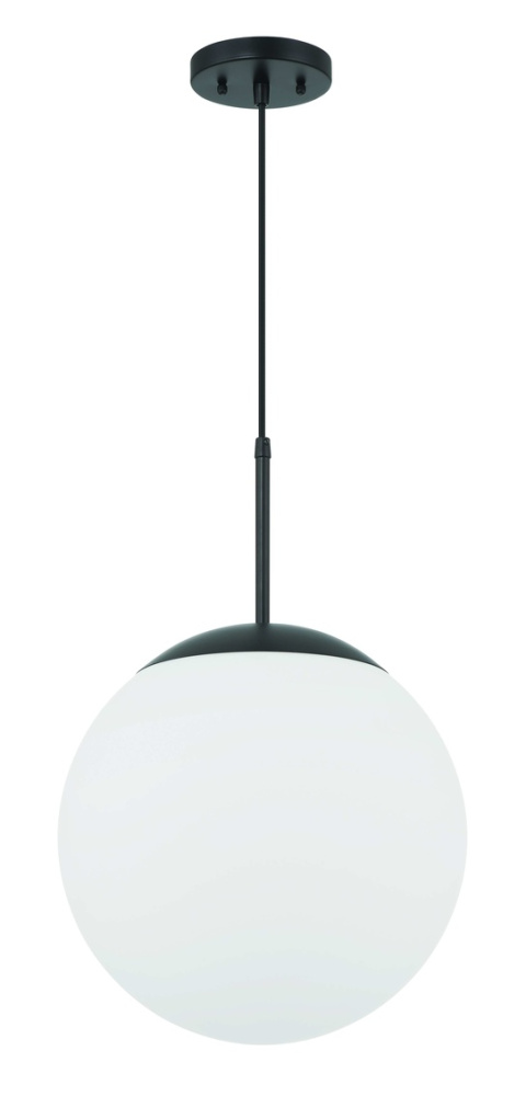 Gaze 14&#34; 1 Light Round Pendant in Flat Black, White Glass