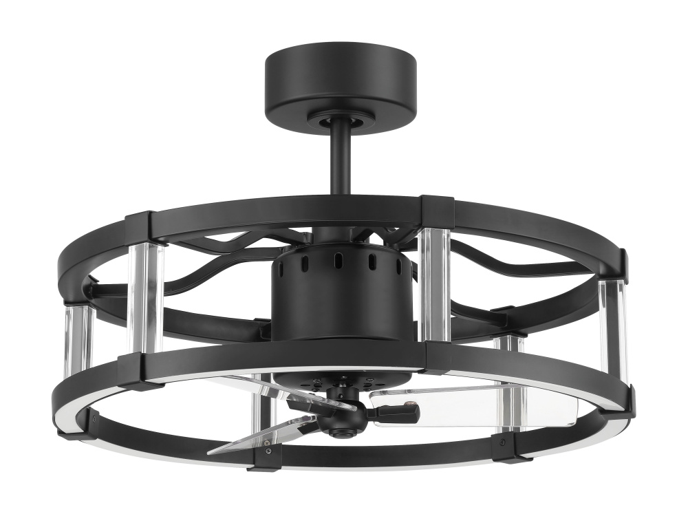 Alexis 18&#34; 3-Blade Ceiling Fan in Flat Black w/ Clear Acrylic Blades; Integrated Light Kit
