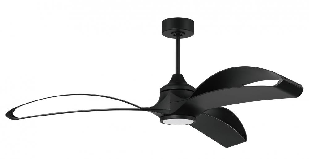 Bandeaux 60&#34; 3-Blade Ceiling Fan in Flat Black w/ Flat Black Blades; Light Kit Included (optiona