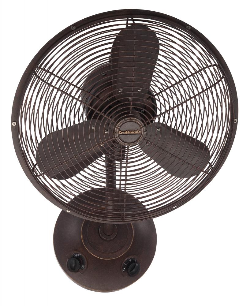 Bellows I 14&#34; 3-Blade Indoor/Outdoor (Damp) Wall Fan in Aged Bronze Textured w/ Aged Bronze Blad