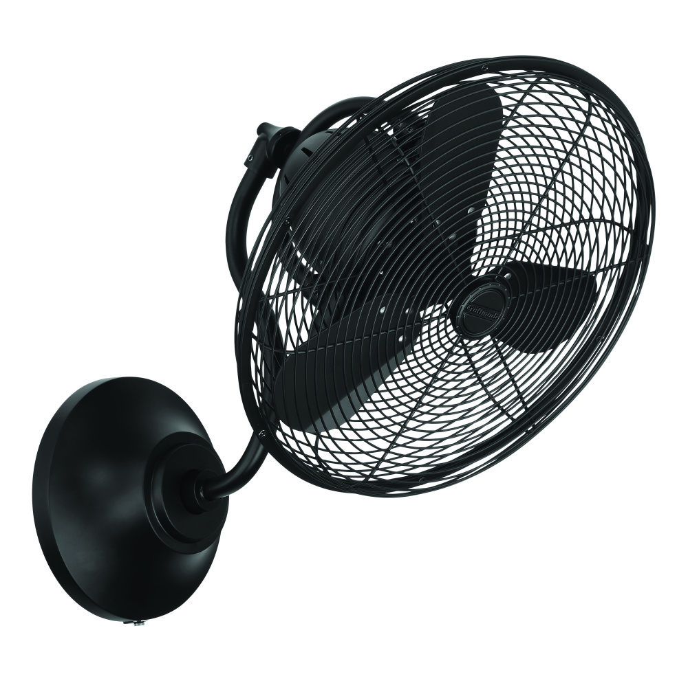 Bellows I 14&#34; 3-Blade Hard-wired Indoor/Outdoor (Damp) Wall Fan in Flat Black w/ Flat Black Blad