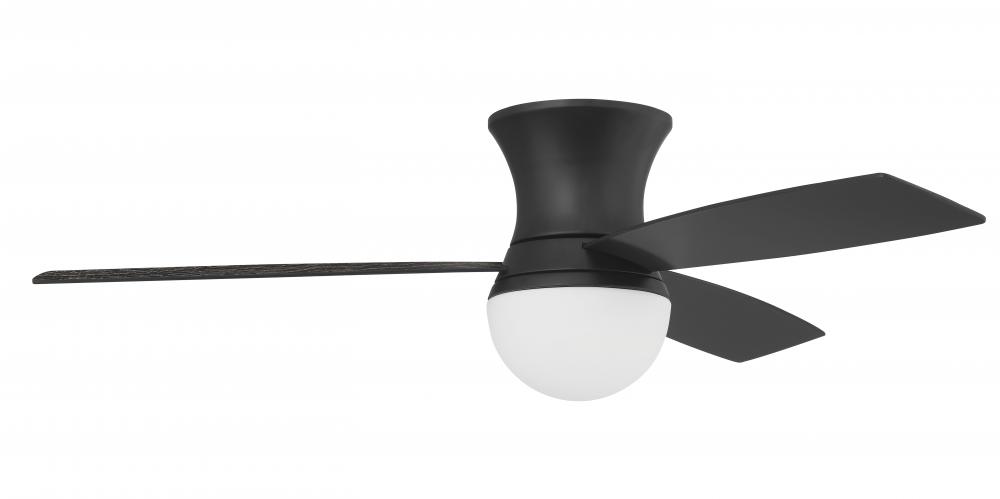 Daybreak 52&#34; 3-Blade Ceiling Fan in Flat Black w/ Flat Black/Greywood Blades; Integrated Light K