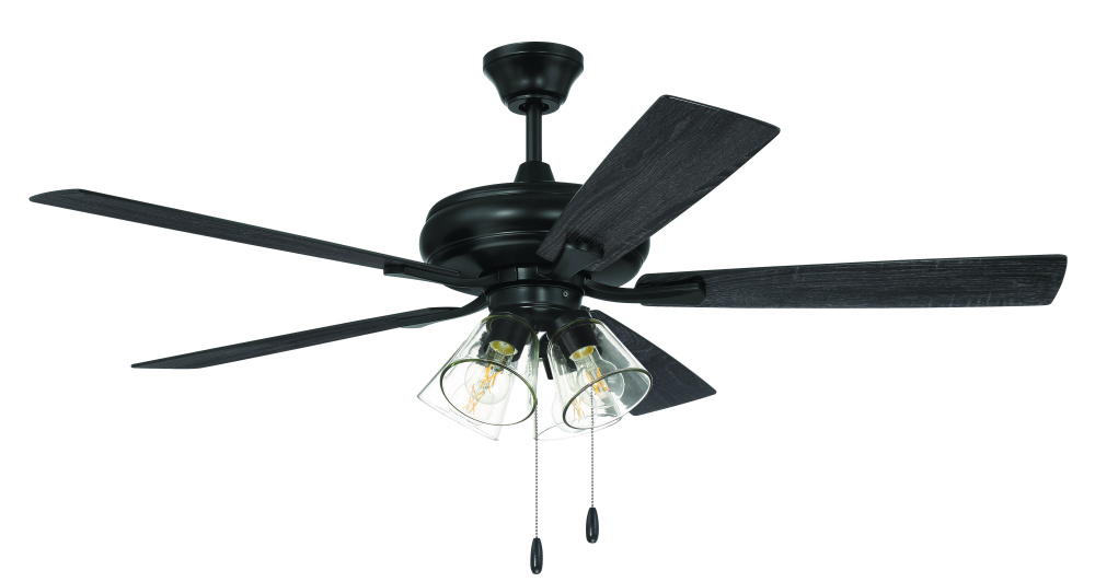 Eos 52&#34; 5-Blade Clear 4 Light Ceiling Fan in Flat Black w/ Flat Black/Greywood Blades