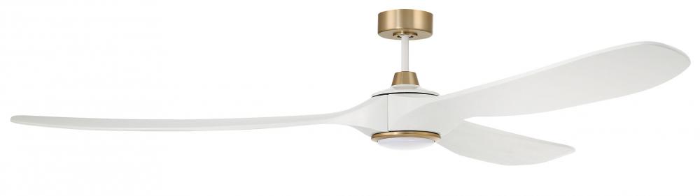Envy 84&#34; 3-Blade Ceiling Fan in White/Satin Brass w/ White Blades; Light Kit Included (optional)