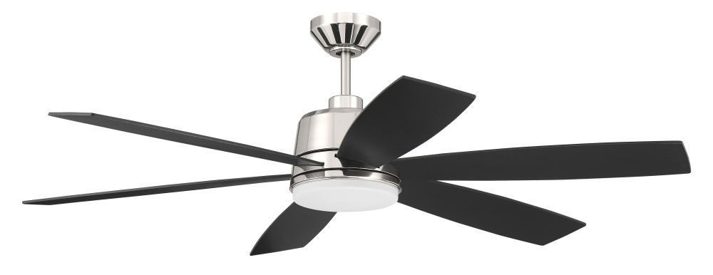 Hogan 54&#34; 6-Blade Ceiling Fan in Polished Nickel Finish, Blades Included; Light kit