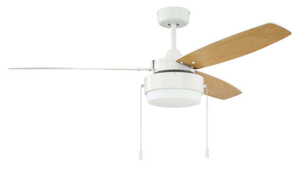 Intrepid 52&#34; 3-Blade Ceiling Fan in White w/ White/Ash Blades; Integrated Light Kit