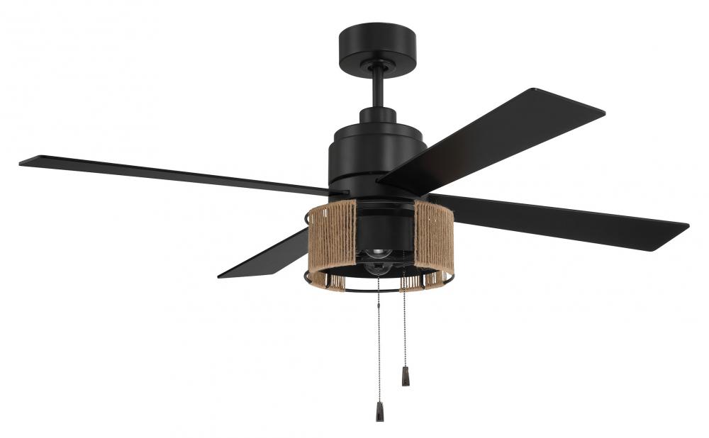 Kensey 52&#34; 4-Blade Ceiling Fan in Flat Black w/ Flat Black/Natural Oak Blades; Integrated Light
