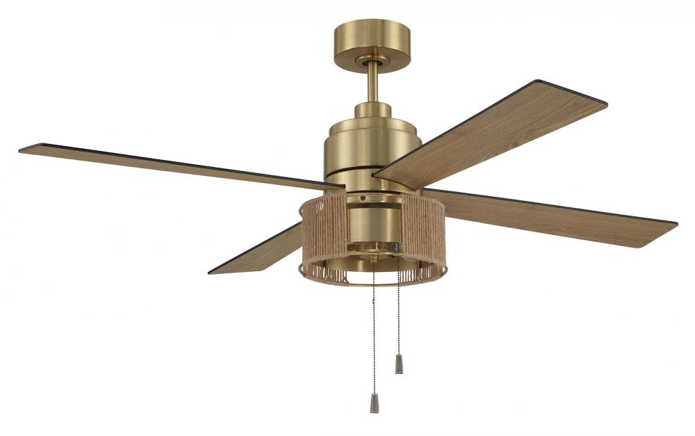 Kensey 52&#34; 4-Blade Ceiling Fan in Satin Brass w/ Flat Black/Natural Oak Blades