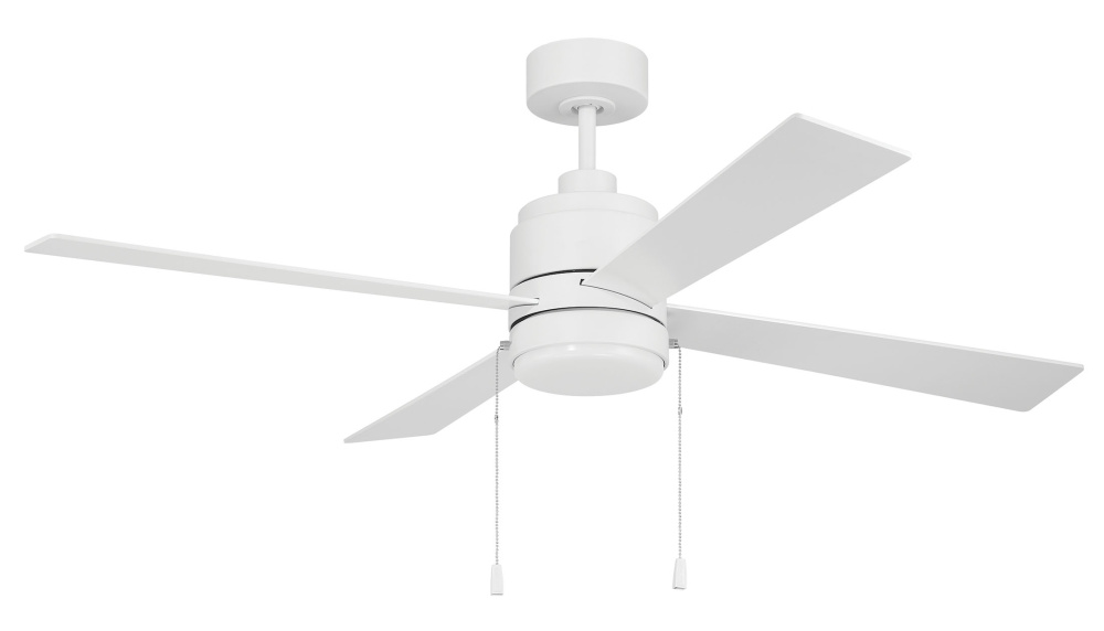 McCoy 52&#34; 4-Blade Ceiling Fan w/ Pull Chain in White w/ White Blades; Integrated Light Kit